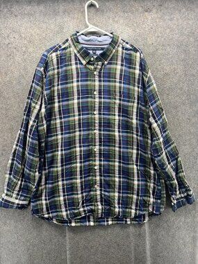 Tommy Hilfiger Shirt Mens 2XL Blue Plaid Long Sleeve Button Down Classic Fit